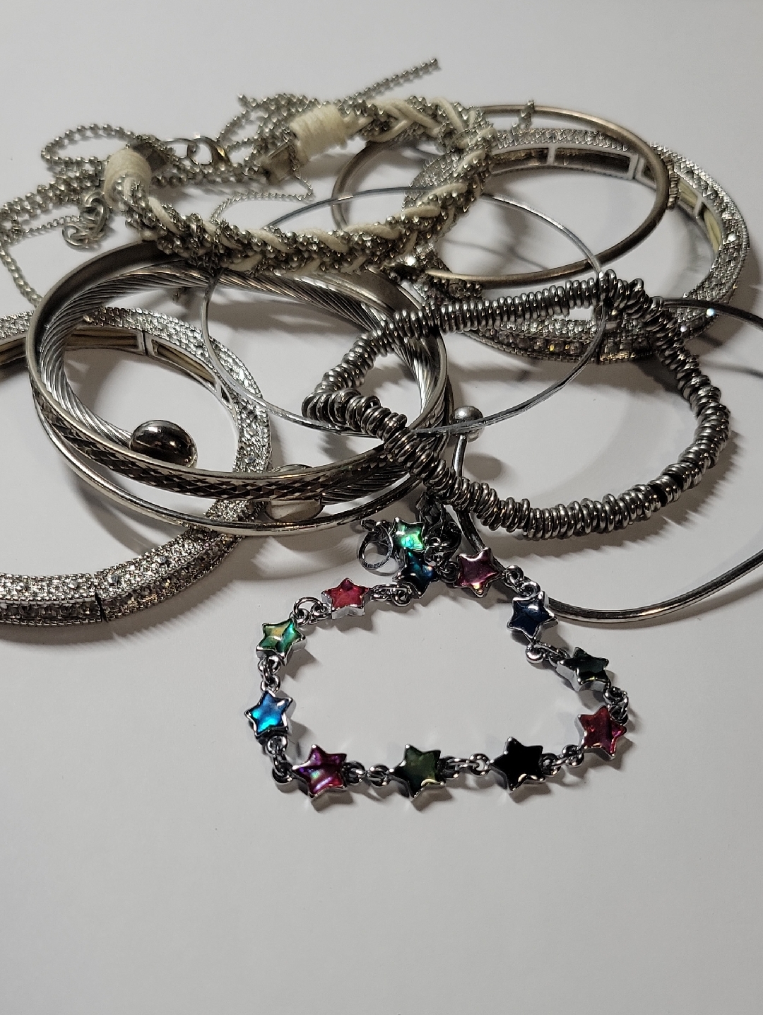 Silver-Tone Multi-Star Bracelet With Colorful Accents